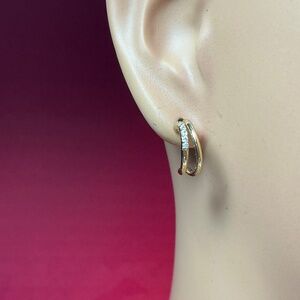 Sterling Silver gold tone half hoop earrings W/ clear stones. 1/2 inch diameter